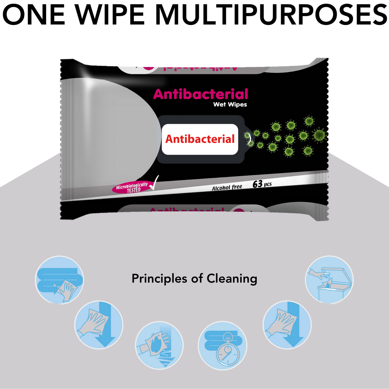 Multi-Purpose Antibacterial Disinfectant 63 Pack Multipack Wipes