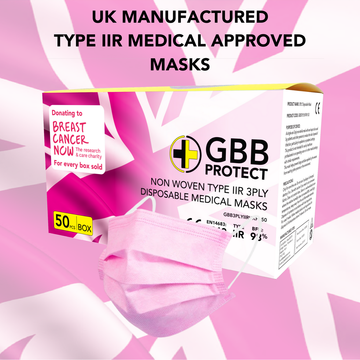 UK Manufactured pink Type IIR Mask